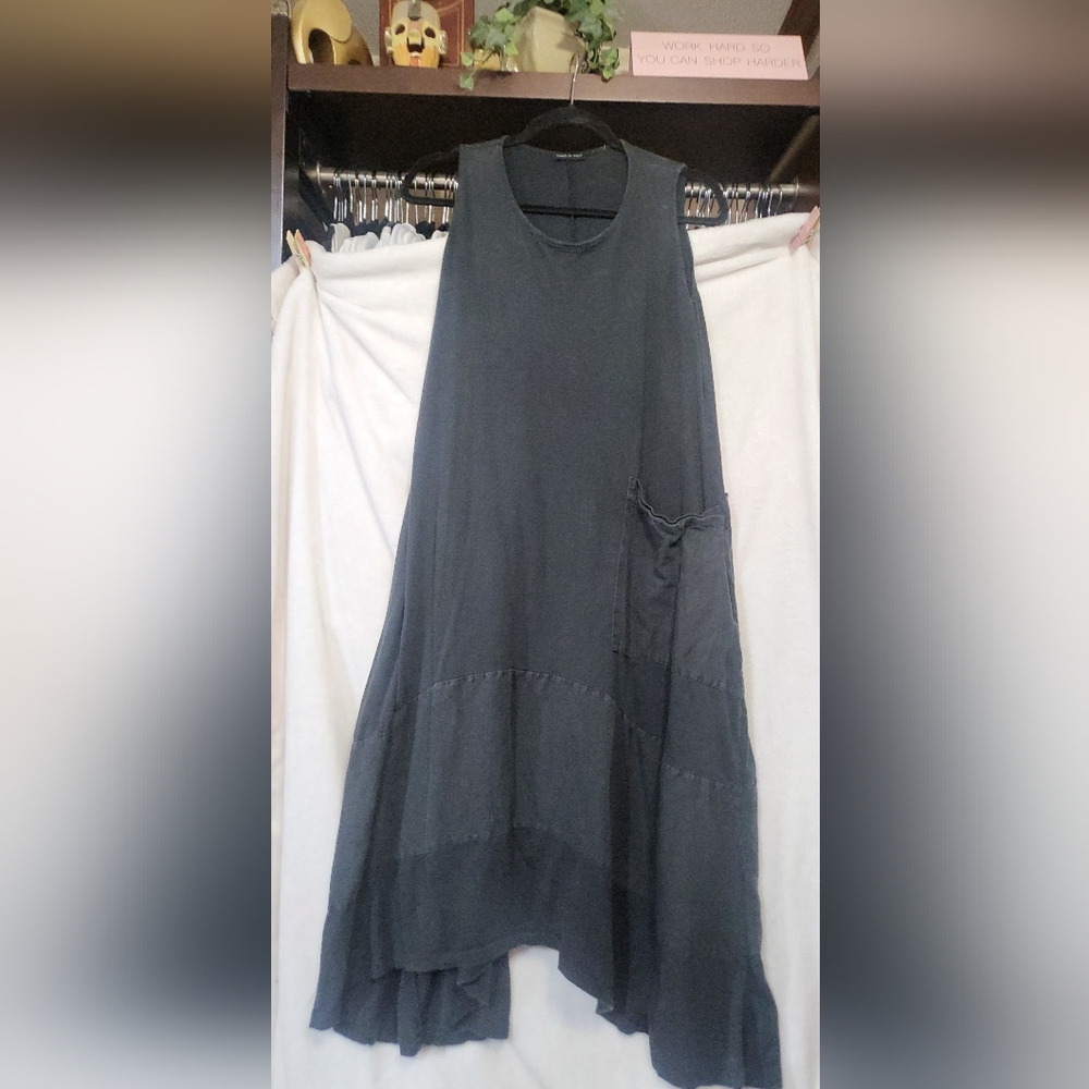 Made In Italy Black Tiered 100% Cotton Ruffle Hem Dress Lagenlook